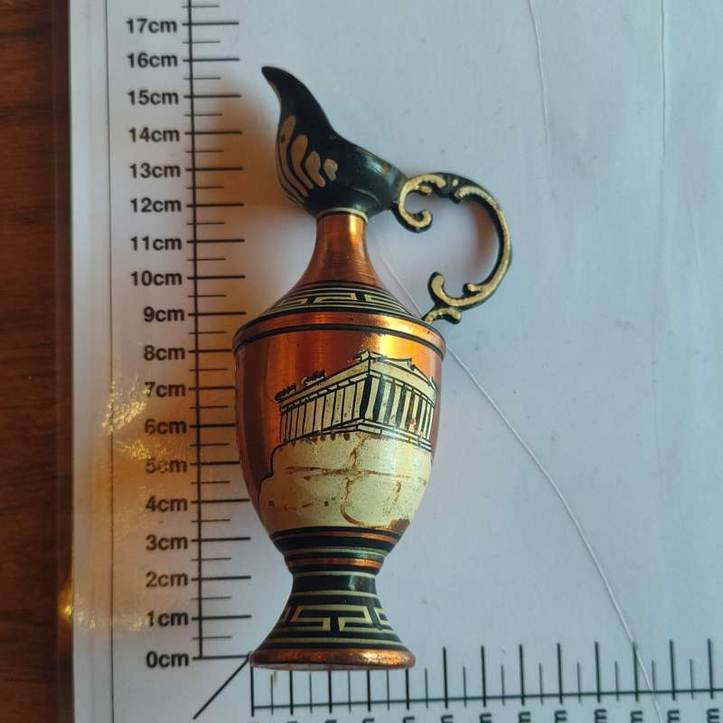 Vintage Greek handpainted metal pitcher Greece Parthenon - no370