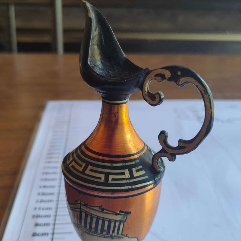 Vintage Greek handpainted metal pitcher Greece Parthenon - no370