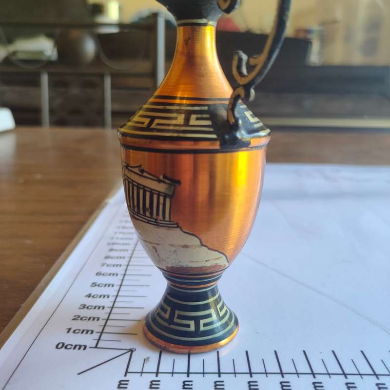 Vintage Greek handpainted metal pitcher Greece Parthenon - no370