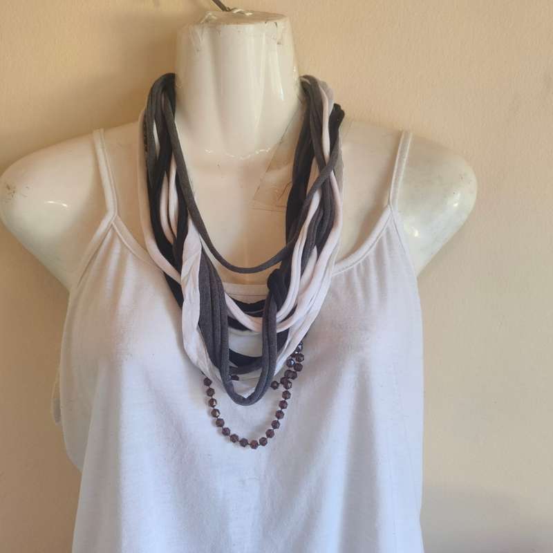 Black and white scarf like necklace with beads