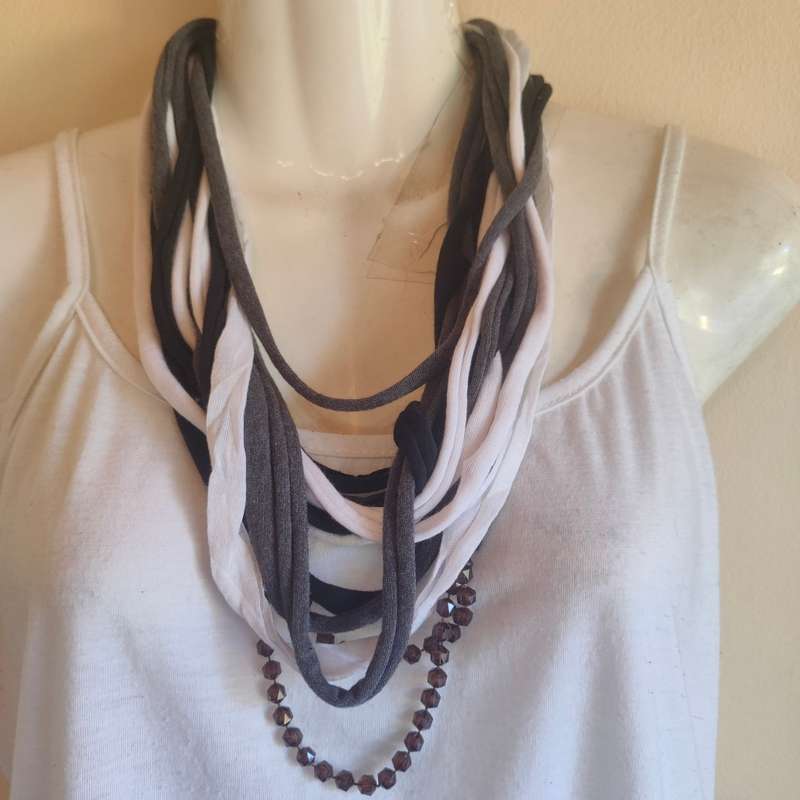 Black and white scarf like necklace with beads