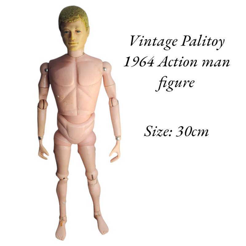 Rare! Vintage 1964 Palitoy Action man figure with flocked hair.