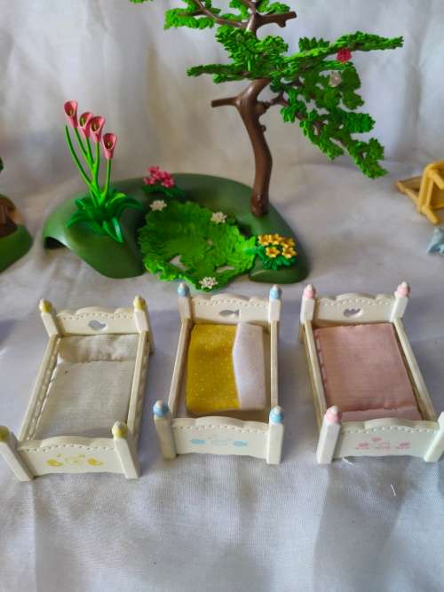 Big lot of original Sylvanian families furniture and outside playset