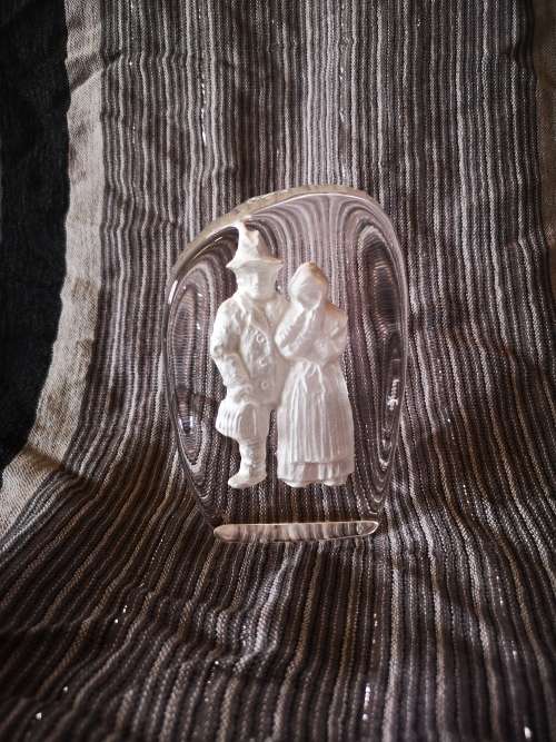 A gorgeous Hovmantorp deep etched glass/crystal paperweight.