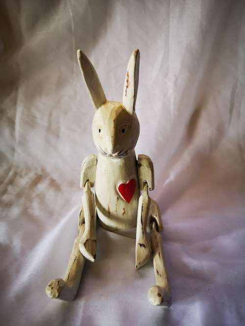 Soo cute. A large shabby chic, articulated wooden rabbit on Crazy Wednesday R1 auction!