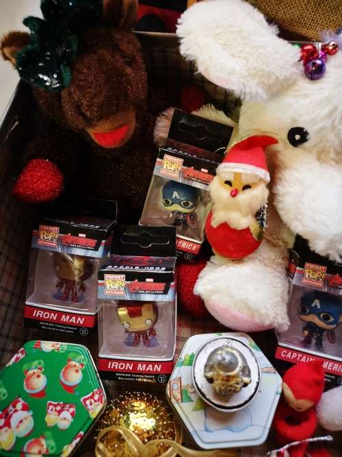 A stunning big lot of vintage Christmas decorations and gifts in a gorgeous vintage case