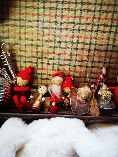 A stunning big lot of vintage Christmas decorations and gifts in a gorgeous vintage case