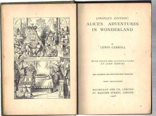 ALICE's ADVENTURES in Wonderland ... 1908 ..  Good Condition with B/W drawings