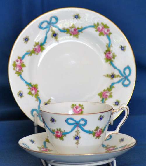 Crown Staffordshire Hand Painted Tea Trio Milk, sugar and teapot