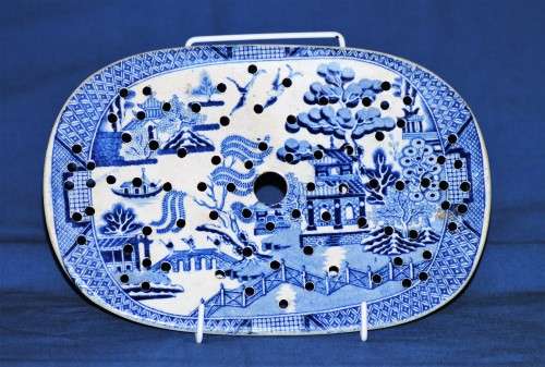 Antique Transfer printed Blue and White, Willow Pattern, Drainer / Strainer