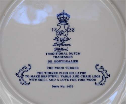 Delft Ware De Kruik `Traditional Dutch Tradesmen` Plate