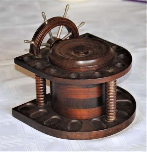 Vintage Nautical Theme Imbua Pipe Stand with Tobacco Jar