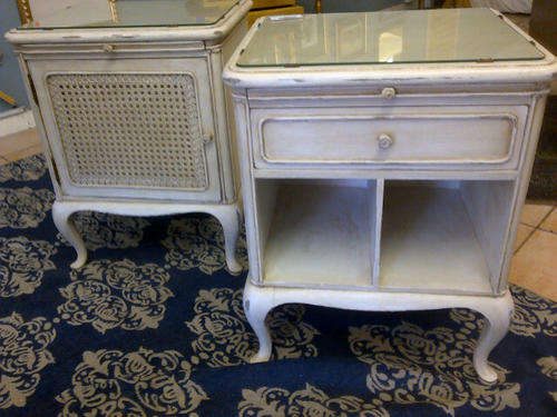 Pair of bedside tables in French antique white for Him and  Her