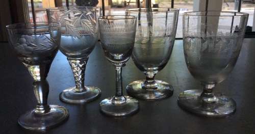 Set of 5 antique & vintage glasses - some woodstock