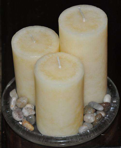 Set of 3 Candles with Stones & Glass Holder