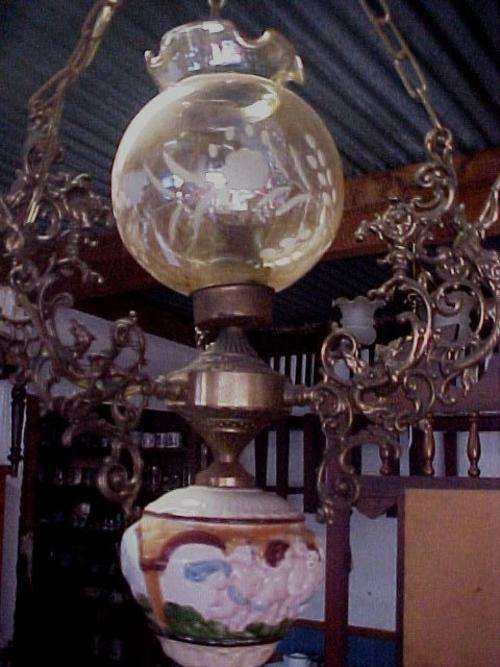 Vintage Porcelian and brass Hanging  Light