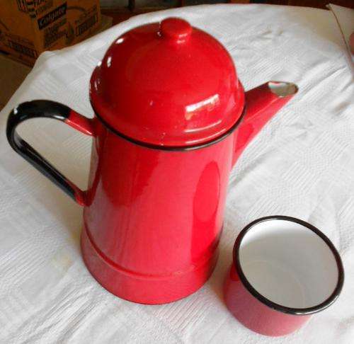 LARGE COFFEE POT& CUP - RED- MADE IN POLAND
