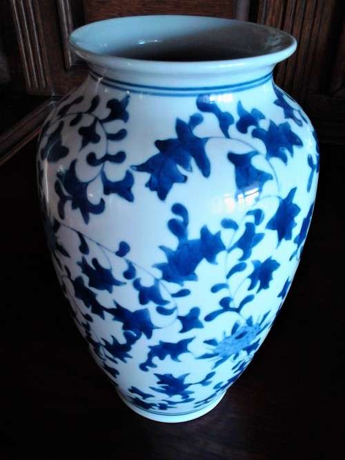 Blue and White Pair of Pattern Vases