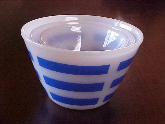 3 x Blue & White Stripe Mixing Bowls
