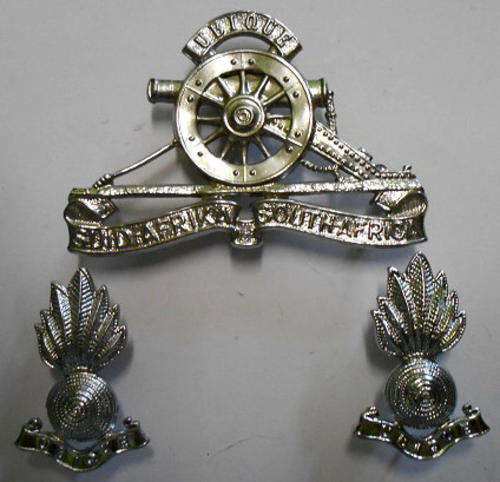 SA Artillery Chromed Cap & Collar Badges Dinnes 237 & 245