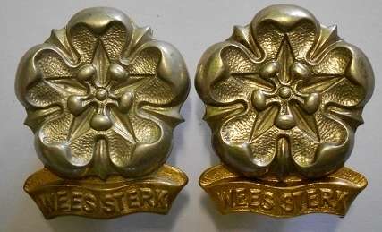 Regiment East Rand Bi-Metal Collar Badges Pair (White Metal & Brass Variety)