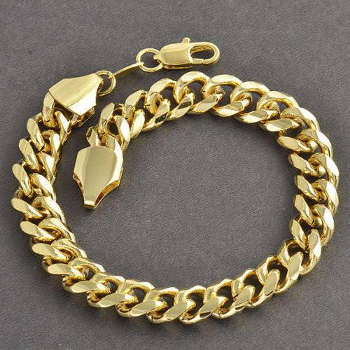 Heavy-9K-Yellow-Gold-Filled-Curb-Cuban-Links-Mens-Bracelets-9-05-Inch