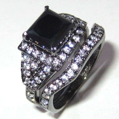 3.25 ct Jet black moissanite.925 sterling silver engagement wedding ring
