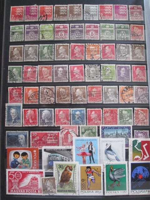 PAGE OF PREVIOUSLY HINGED STAMPS-DENMARK/POLAND/HUNGARY