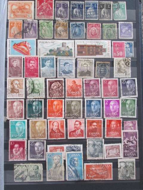 PAGE OF PREVIOUSLY HINGED STAMPS-SPAIN/PHILIPINES/PORTUGAL/POLAND