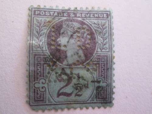 QUEEN VICTORIA POSTAGE AND REVENUE 2 1/2 D HOLES PUNCHED IN STAMP LD and CO