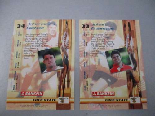FREE STATE / CHEETAH 2 RUGBY CARDS - JACO COETZEE & JOHAN ERASMUS