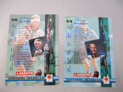 NORTHERN TRANSVAAL 2 RUGBY CARDS - ADRIAAN RICHTER & JANNIE KRUGER