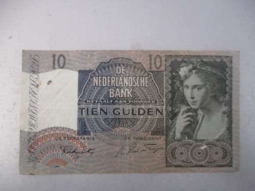 DUTCH BANK NOTE TIEN GULDEN 1942  2 BQ 071576