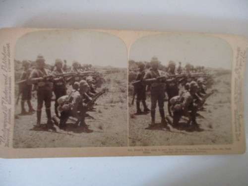 BOER WAR - STEREOSCOPE CARD - COL. PORTERS MEN READY TO MEET BOER CAVALRY