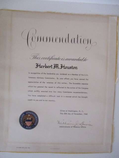 AUTOGRAPHED / SIGNED CERTIFICATE ADMINISTRATOR OF VETERANS AFFAIRS USA bigger than A4