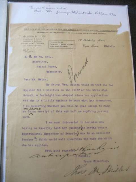 BEAUTIFUL LETTER FROM THOMAS MASKEW MILLER THE FOUNDER OF SAID PUBLISHERS 1863-1926