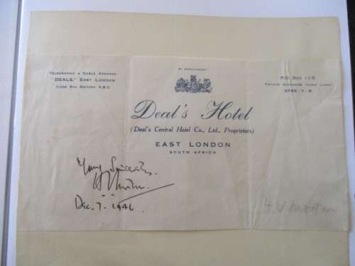 Henry Canova Vollam signed signature on Deals Hotel journalist and author 1946
