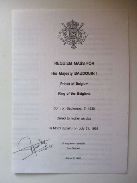 AUTOGRAPHED SIGNED - HYMNAL - BELGUIM CONSUL GENERAL TO SOUTH AFRICA D VAN DER HASSELT