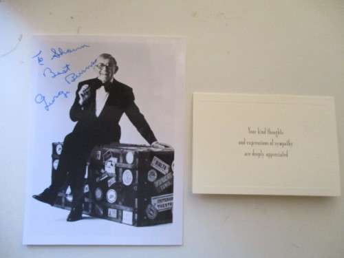 AUTOGRAPHED SIGNED -TWICE SIZE OF POSTCARD GEORGE BURNS AND CARD