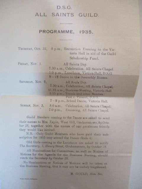 ALL SAINTS GUILD PROGRAMME 1935