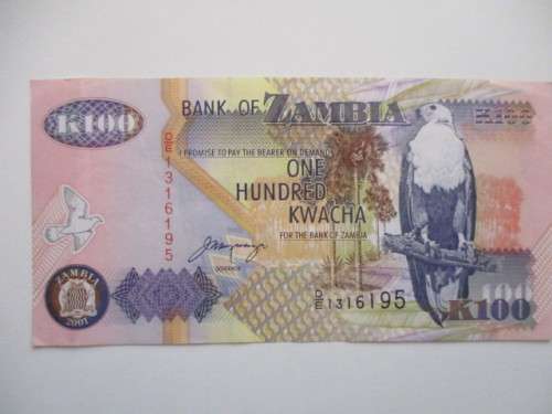 ZAMBIA BANK NOTE - ONE HUNDRED KWACHA K100 - D/E 1316195