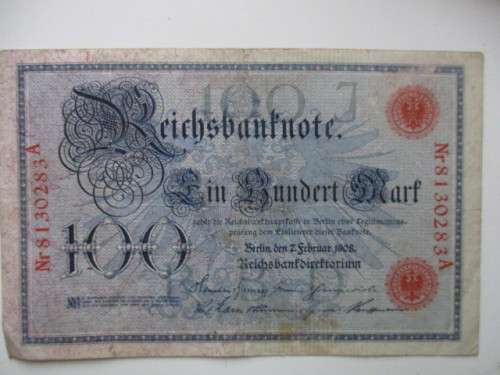 GERMANY BANK NOTE - REICHS BANK NOTE WITH RED EAGLE 100 HUNDERT MARK