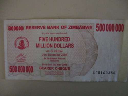 ZIMBABWE - BANK NOTE - FIVE HUNDRED MILLION DOLLARS - AC5160386 2008