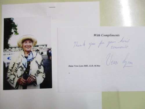 AUTOGRAPHED SIGNED - DAME VERA LYNN PHOTOGRAPH AND THANK YOU NOTE