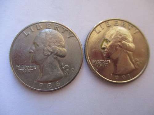 TWO LOVELY USA QUATER DOLLARS -  1991 - 1986