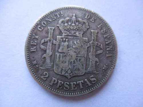 SPAIN - LOVELY 1882 SPAIN COIN 2 PESETAS SILVER