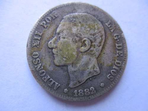 SPAIN - LOVELY 1882 SPAIN COIN 2 PESETAS SILVER