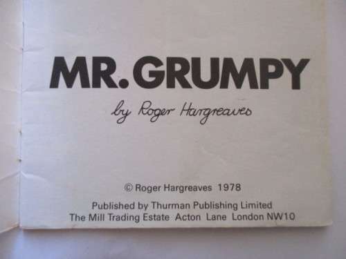 MR. MEN BOOKS - MR. GRUMPY - 1978 - FIRST PRINTING OF THESE BOOKS