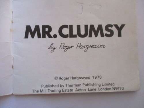 MR. MEN  BOOKS - MR. CLUMSY 1978 - FIRST PRINTING OF THESE BOOKS