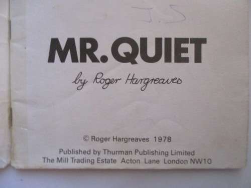 MR. MEN BOOKS  - MR. QUIET  -  1978 - FIRST PRINTING OF THESE BOOKS
